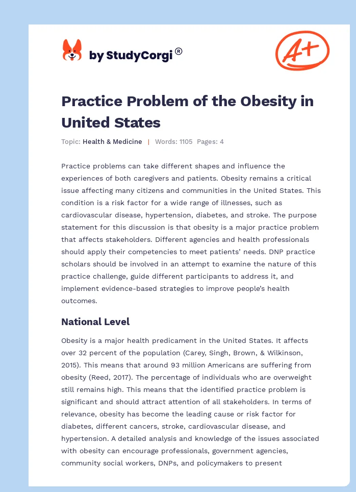 Practice Problem of the Obesity in United States. Page 1