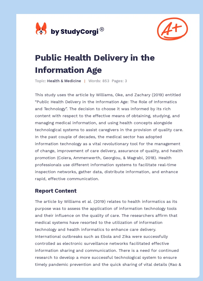 Public Health Delivery in the Information Age. Page 1