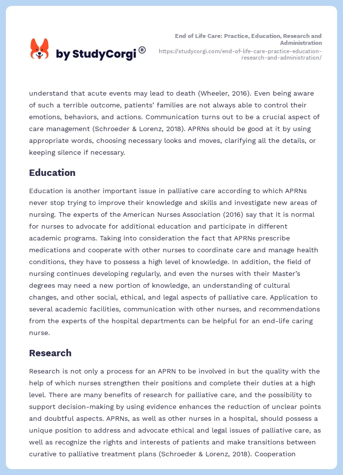 End of Life Care: Practice, Education, Research and Administration. Page 2