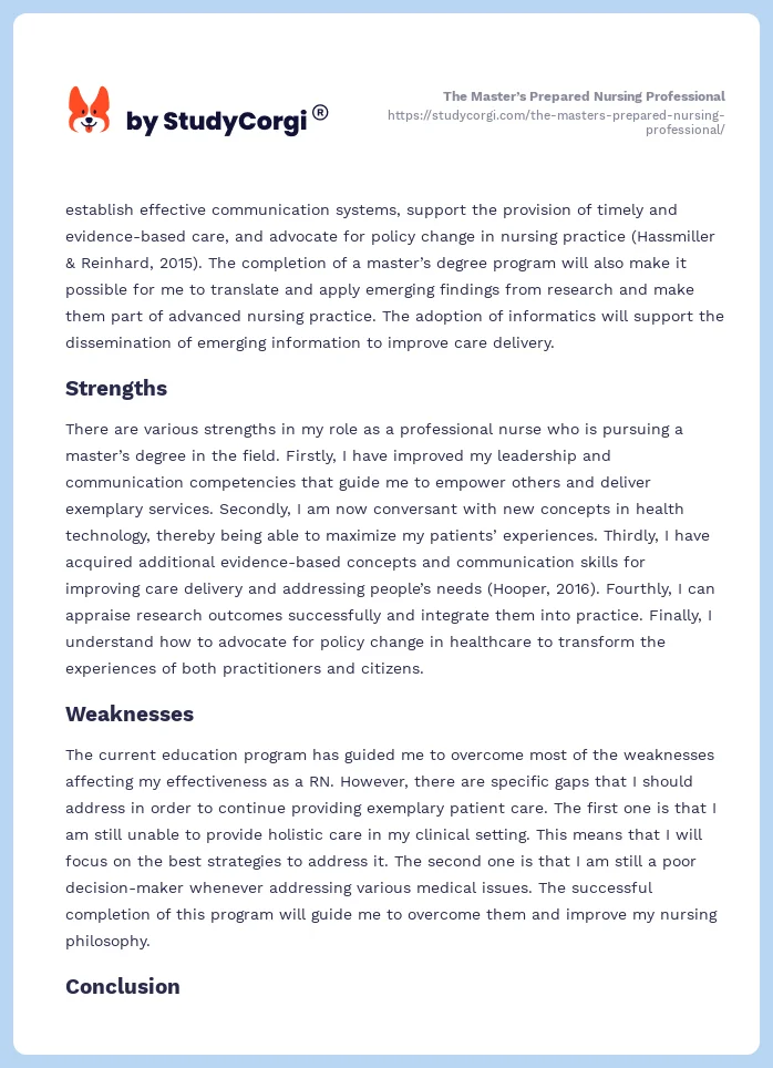 The Master’s Prepared Nursing Professional. Page 2