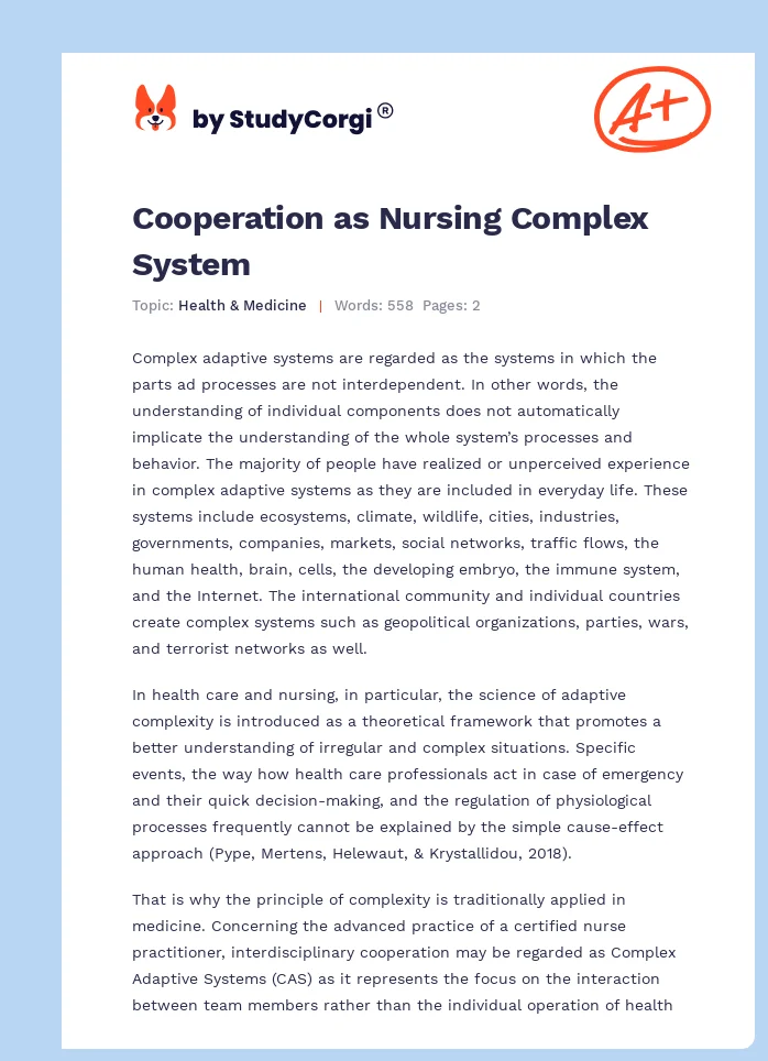 Cooperation as Nursing Complex System. Page 1