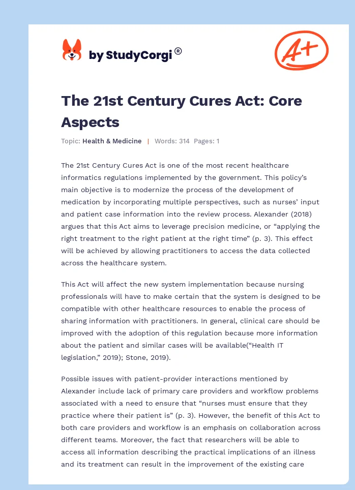 The 21st Century Cures Act: Core Aspects. Page 1