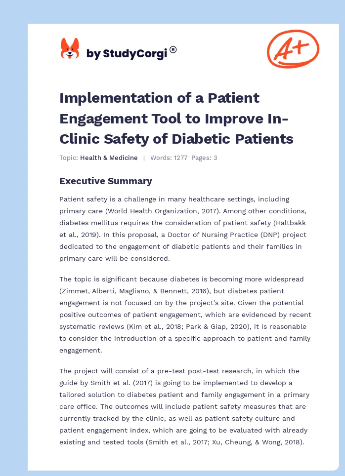Implementation of a Patient Engagement Tool to Improve In-Clinic Safety of Diabetic Patients. Page 1