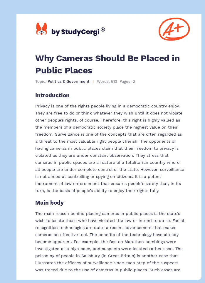 Why Cameras Should Be Placed in Public Places. Page 1