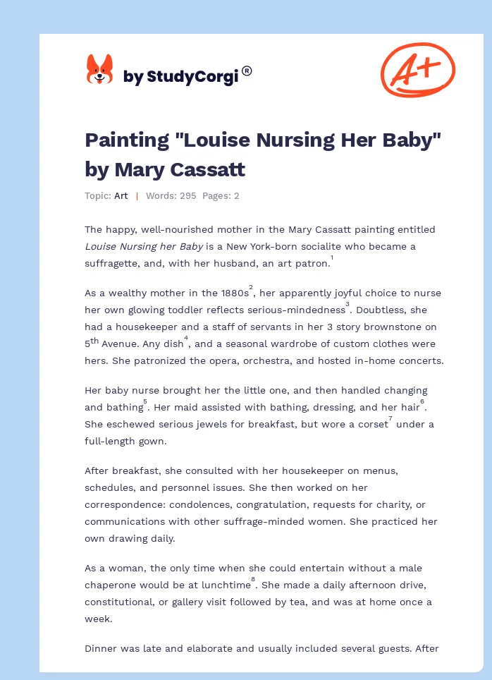 Painting "Louise Nursing Her Baby" by Mary Cassatt. Page 1