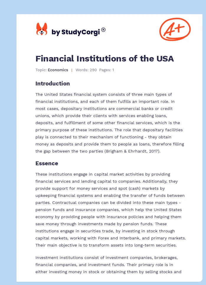 Financial Institutions of the USA. Page 1