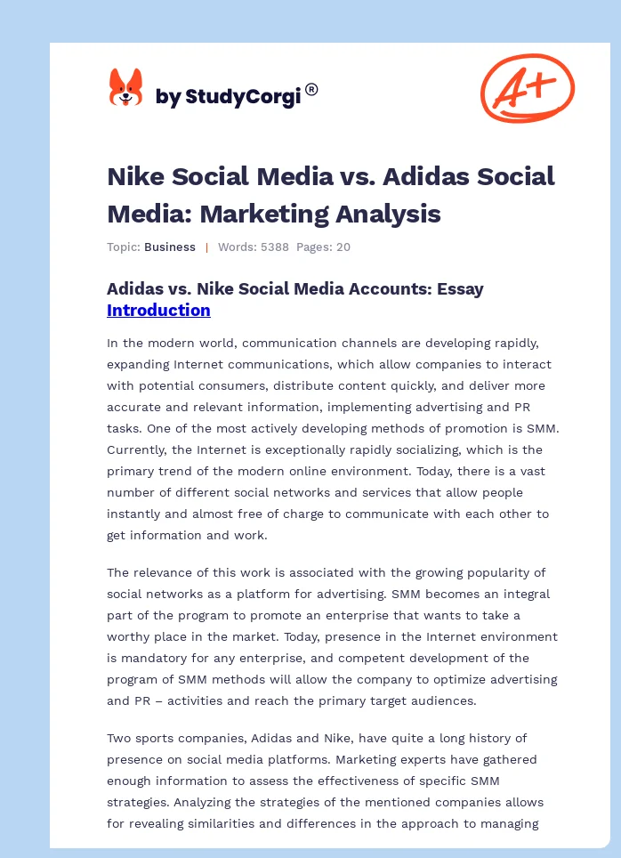 Nike Social Media vs. Adidas Social Media: Marketing Analysis. Page 1