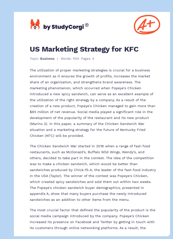 US Marketing Strategy for KFC. Page 1