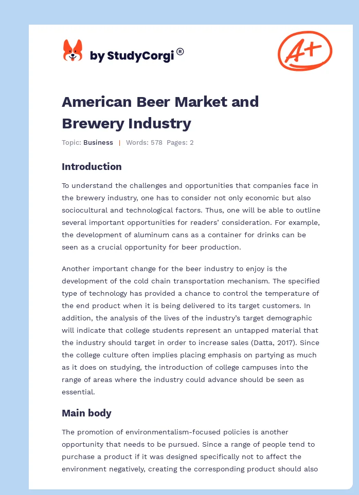 American Beer Market and Brewery Industry. Page 1
