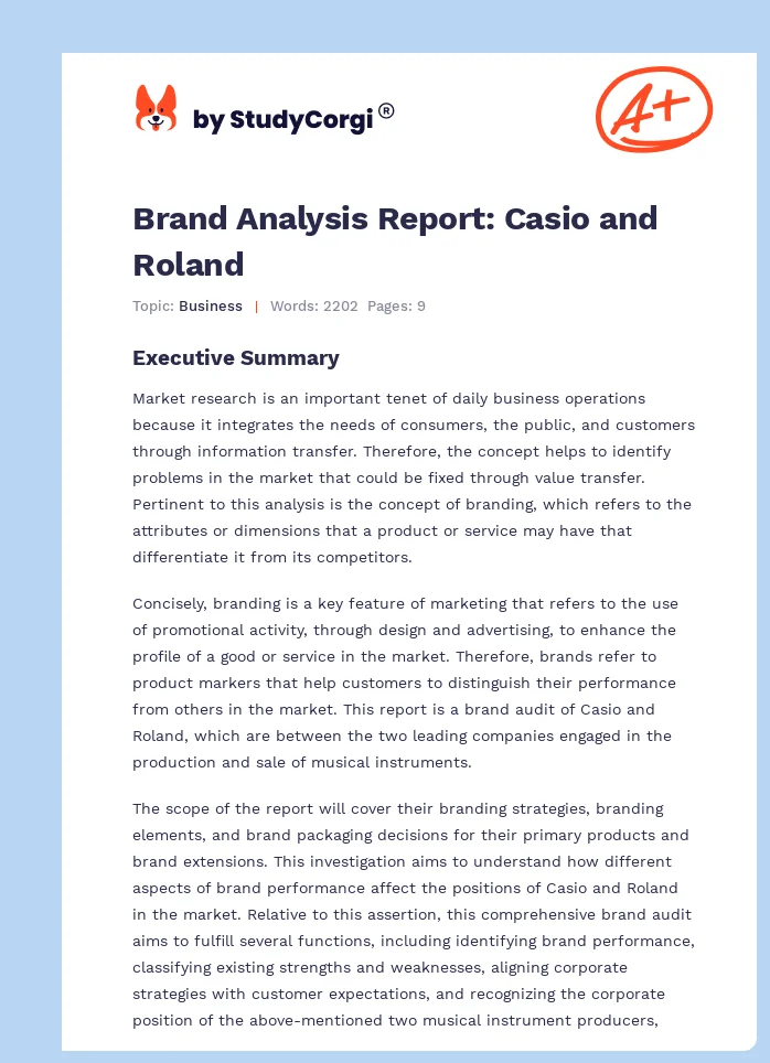 Brand Analysis Report: Casio and Roland. Page 1