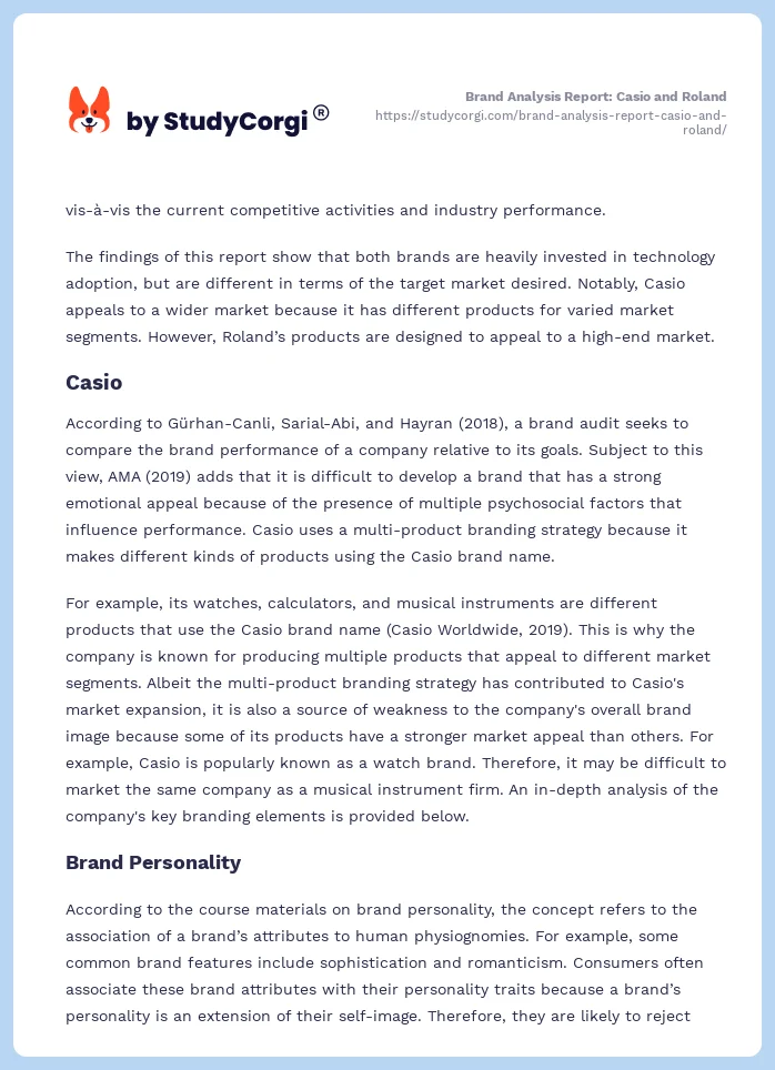 Brand Analysis Report: Casio and Roland. Page 2