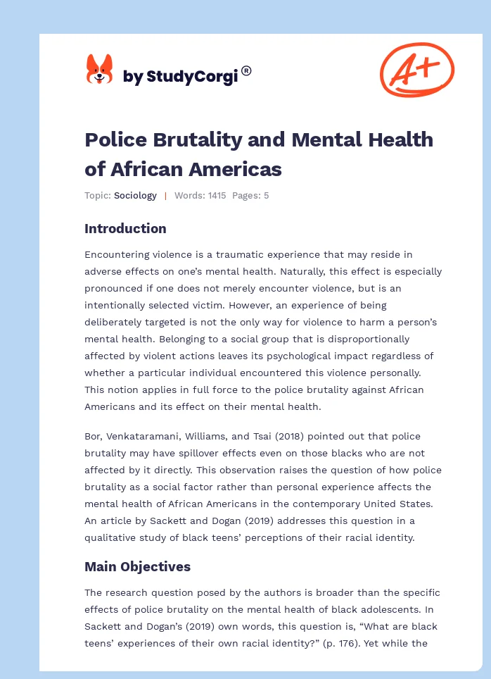 Police Brutality and Mental Health of African Americas. Page 1