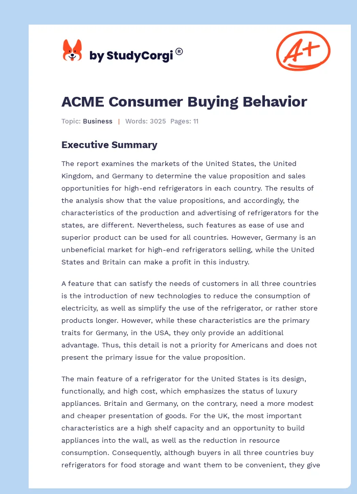 ACME Consumer Buying Behavior. Page 1