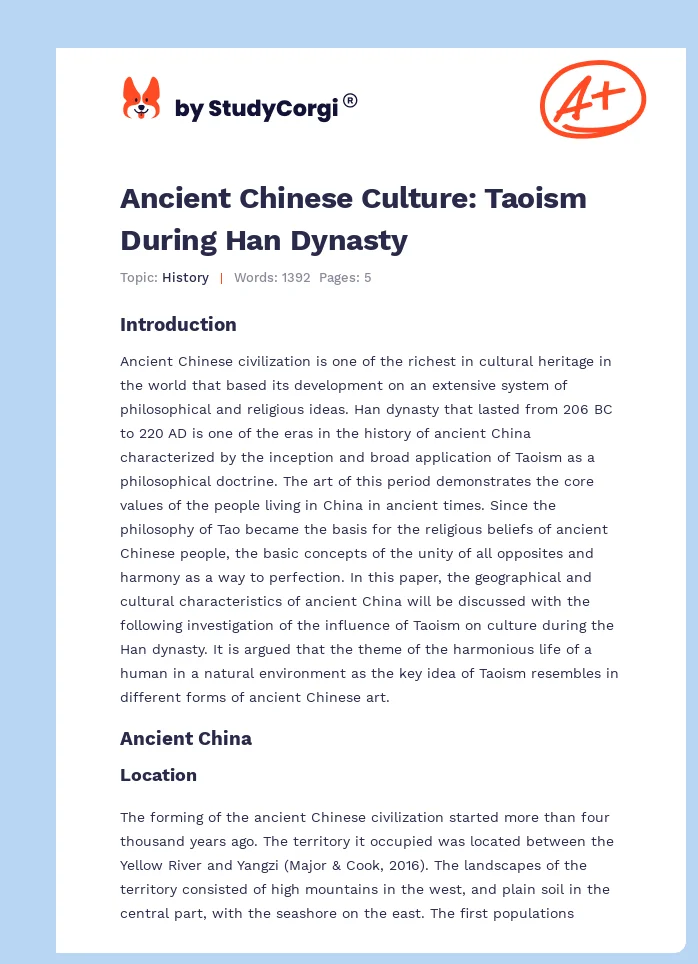 Ancient Chinese Culture: Taoism During Han Dynasty. Page 1