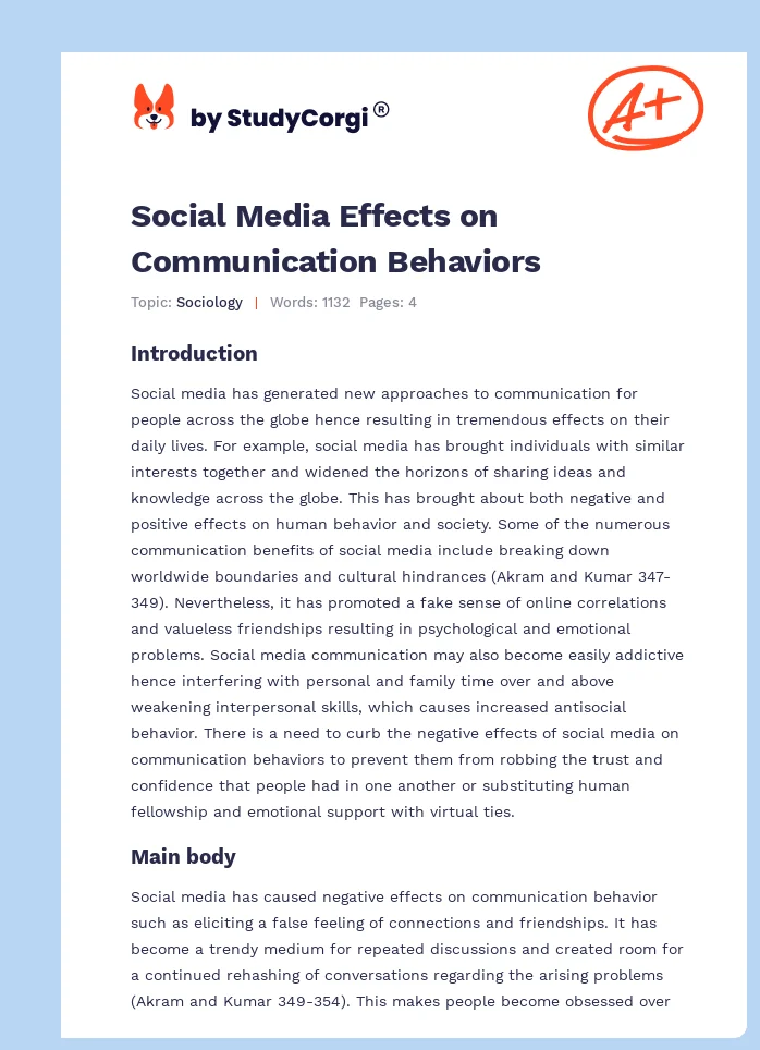 Social Media Effects on Communication Behaviors. Page 1