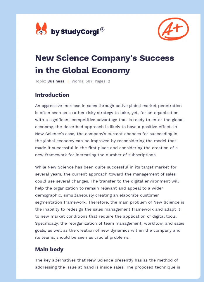 New Science Company's Success in the Global Economy. Page 1