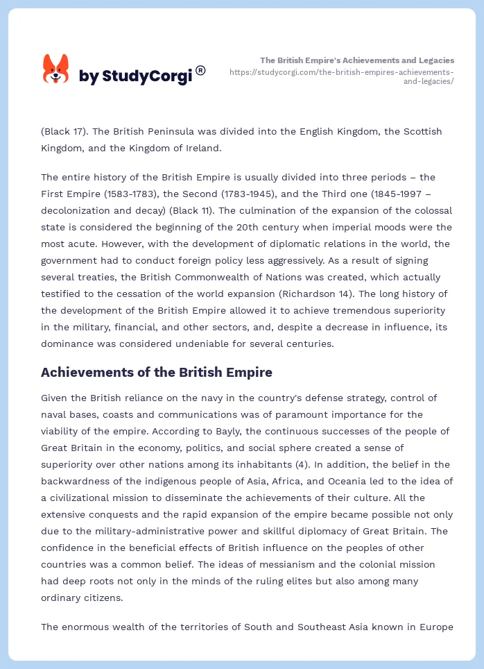 The British Empire's Achievements and Legacies. Page 2