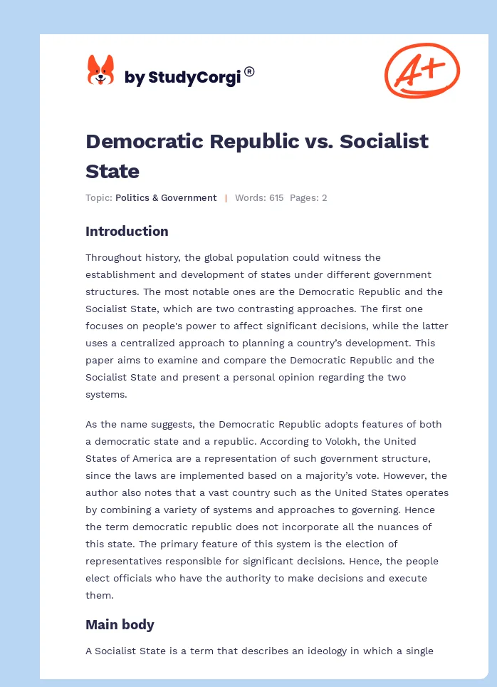 Democratic Republic vs. Socialist State. Page 1