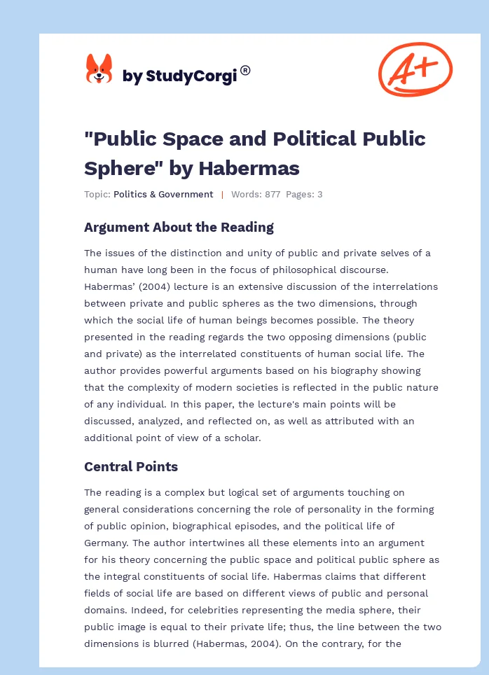 "Public Space and Political Public Sphere" by Habermas. Page 1