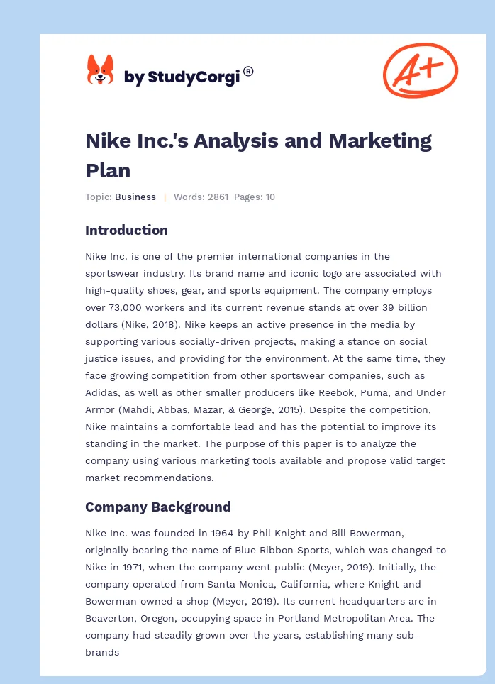 Nike Inc.'s Analysis and Marketing Plan. Page 1