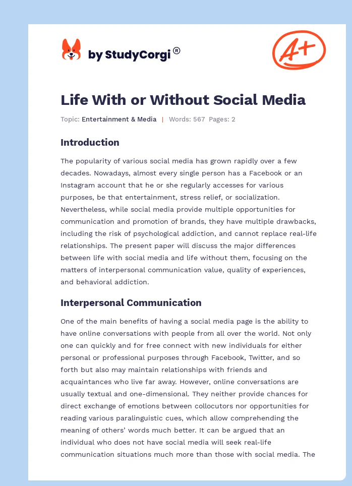Life With or Without Social Media. Page 1