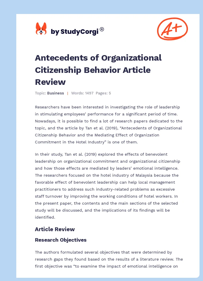 Antecedents of Organizational Citizenship Behavior Article Review. Page 1