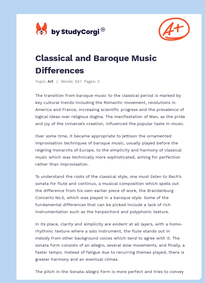 Classical and Baroque Music Differences. Page 1