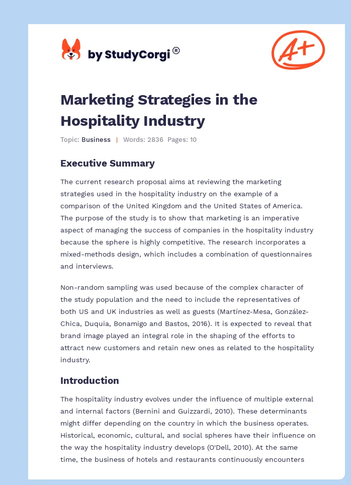 Marketing Strategies in the Hospitality Industry. Page 1
