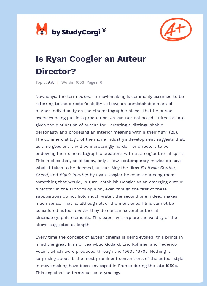 Is Ryan Coogler an Auteur Director?. Page 1