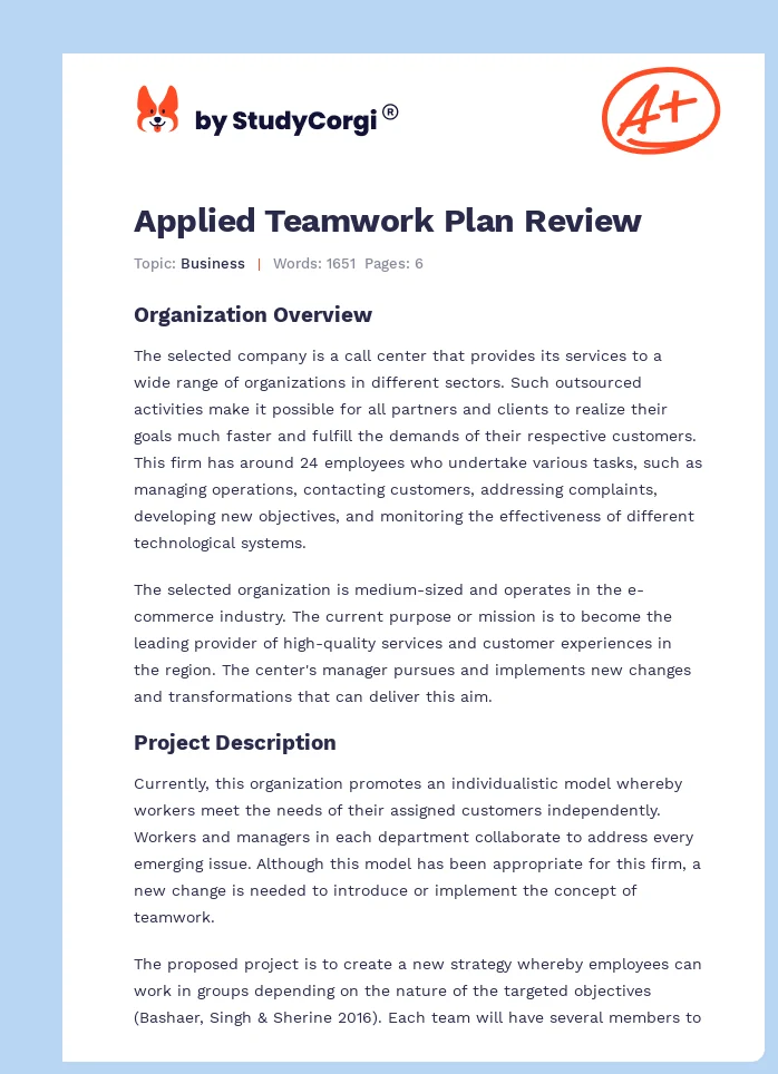 Applied Teamwork Plan Review. Page 1