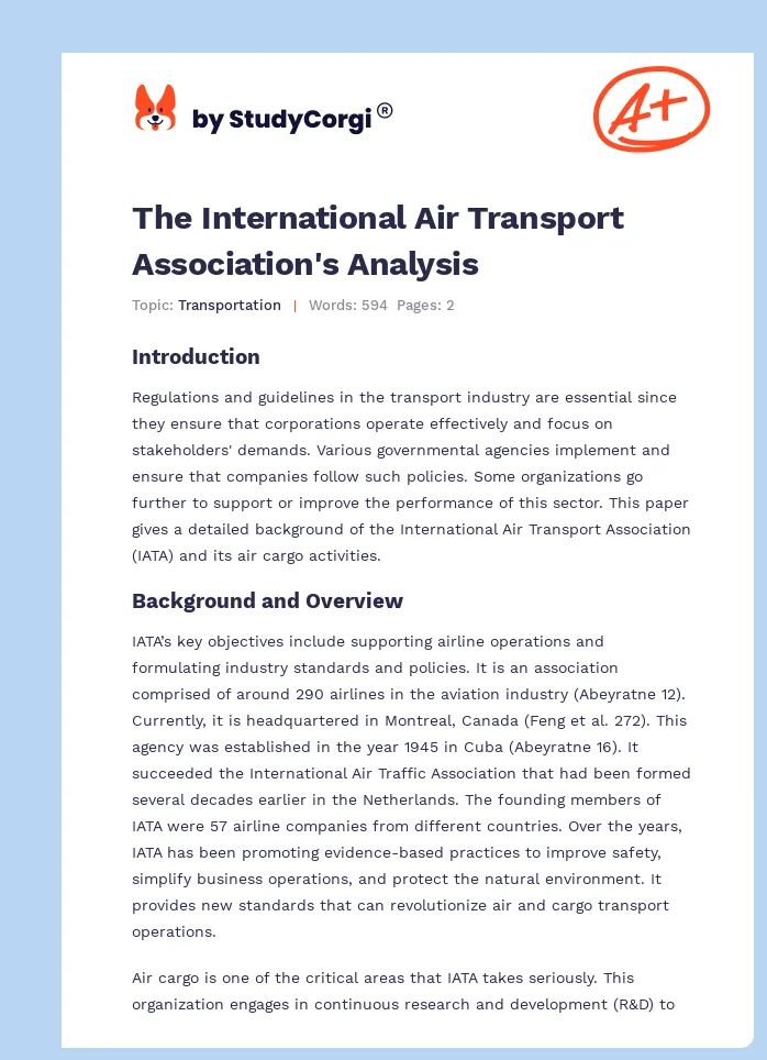 The International Air Transport Association's Analysis. Page 1