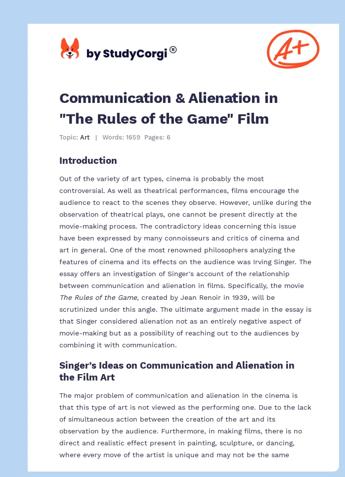 Communication & Alienation in "The Rules of the Game" Film. Page 1
