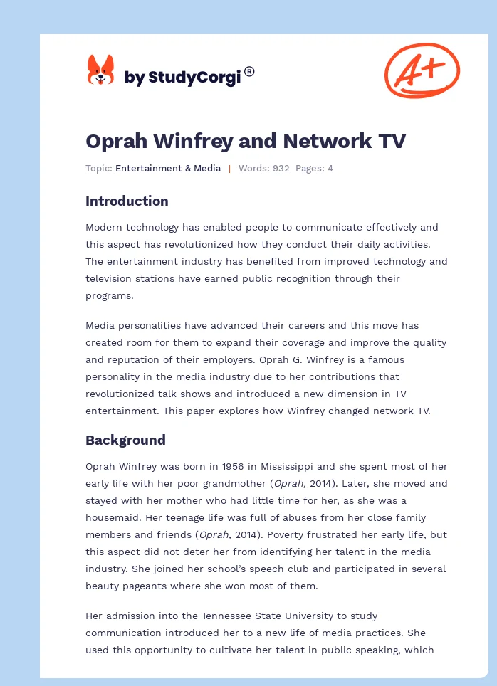 Oprah Winfrey and Network TV. Page 1