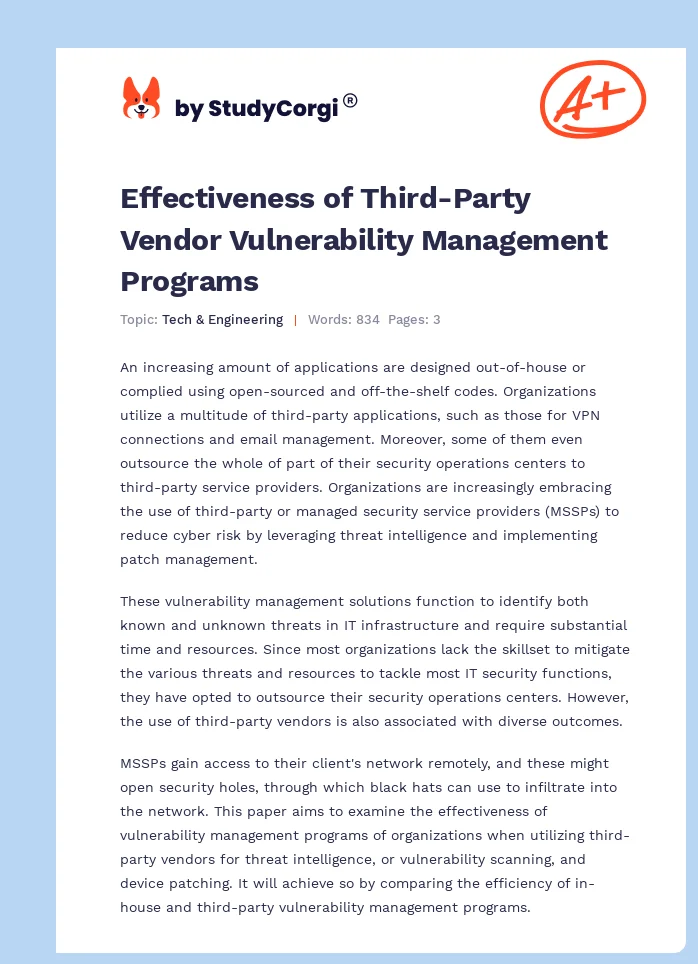 Effectiveness of Third-Party Vendor Vulnerability Management Programs. Page 1