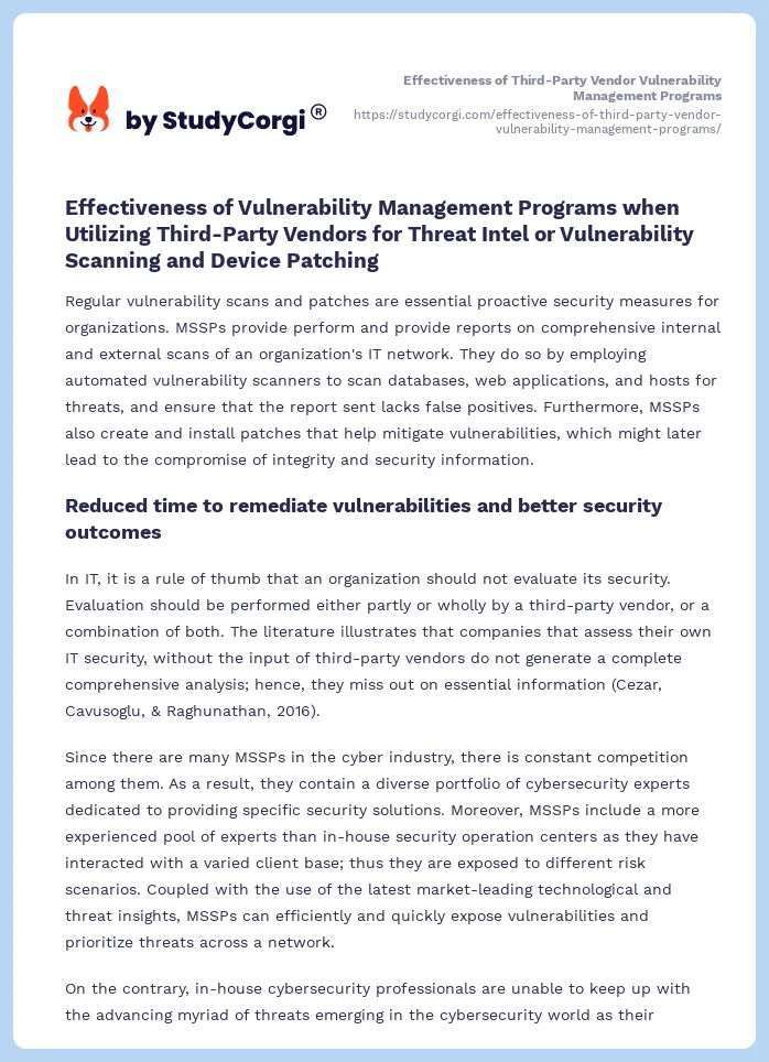 Effectiveness of Third-Party Vendor Vulnerability Management Programs. Page 2