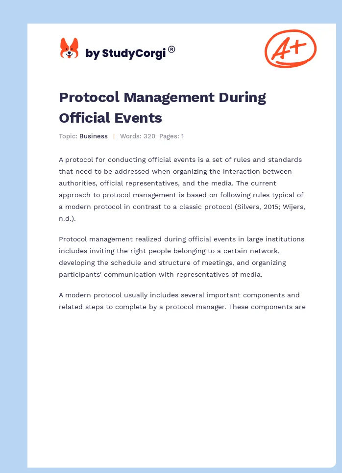 Protocol Management During Official Events. Page 1