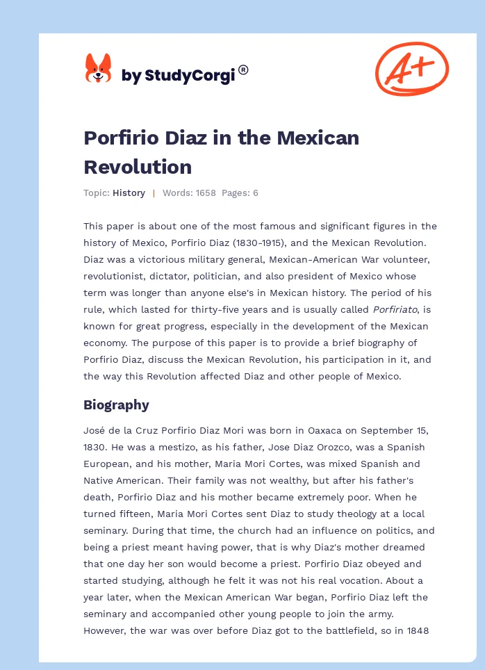 Porfirio Diaz in the Mexican Revolution. Page 1