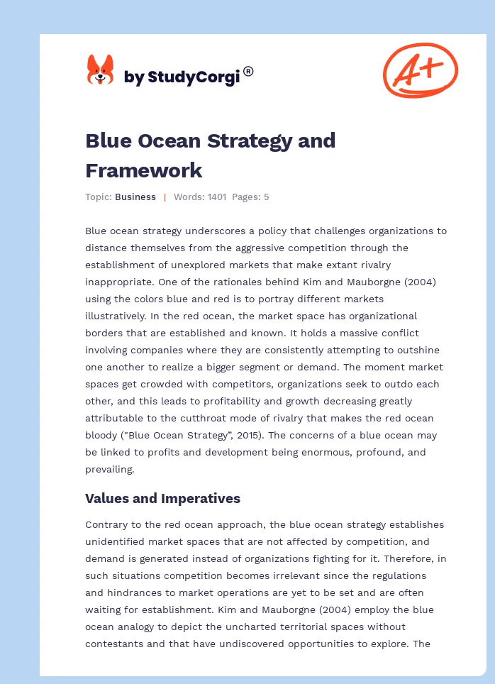 Blue Ocean Strategy and Framework. Page 1