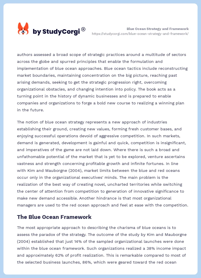 Blue Ocean Strategy and Framework. Page 2