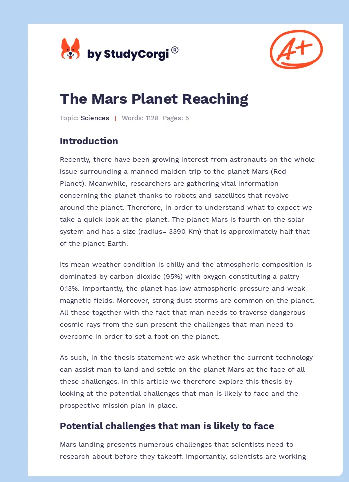 The Mars Planet Reaching. Page 1
