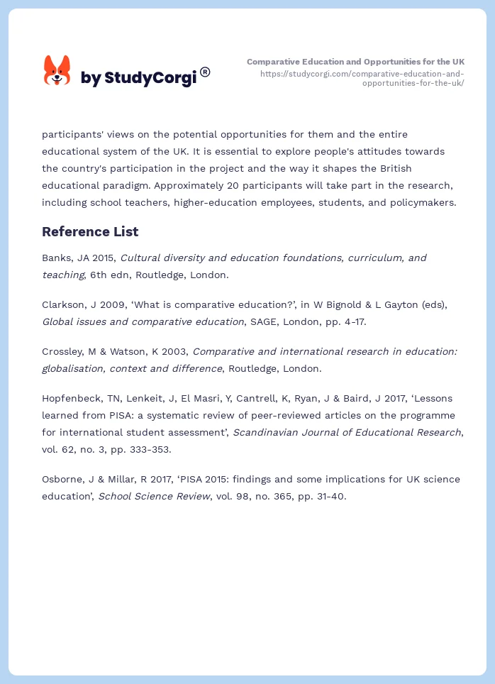 Comparative Education and Opportunities for the UK. Page 2