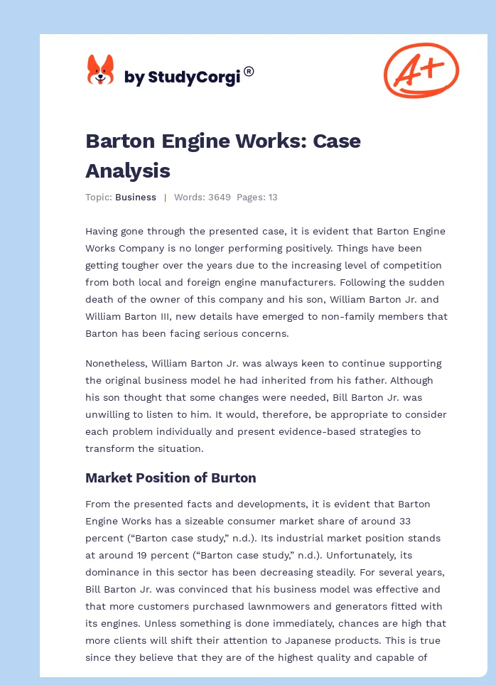 Barton Engine Works: Case Analysis. Page 1