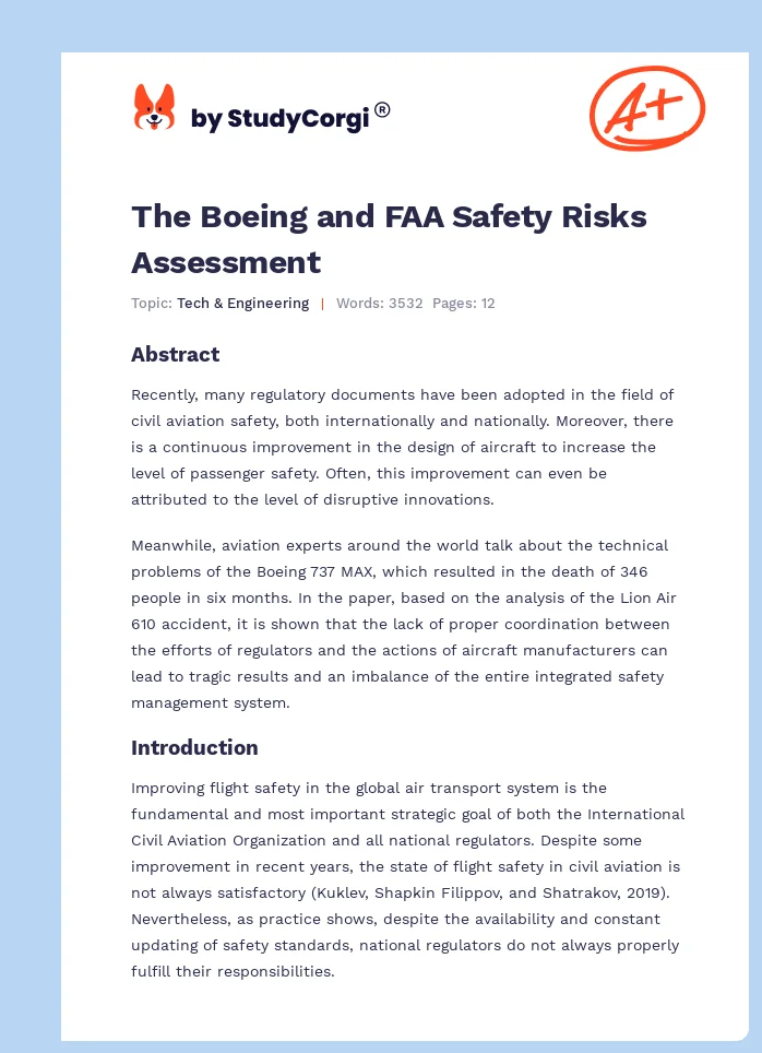 The Boeing and FAA Safety Risks Assessment. Page 1