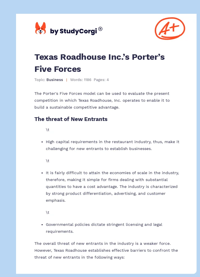 Texas Roadhouse Inc.’s Porter’s Five Forces. Page 1