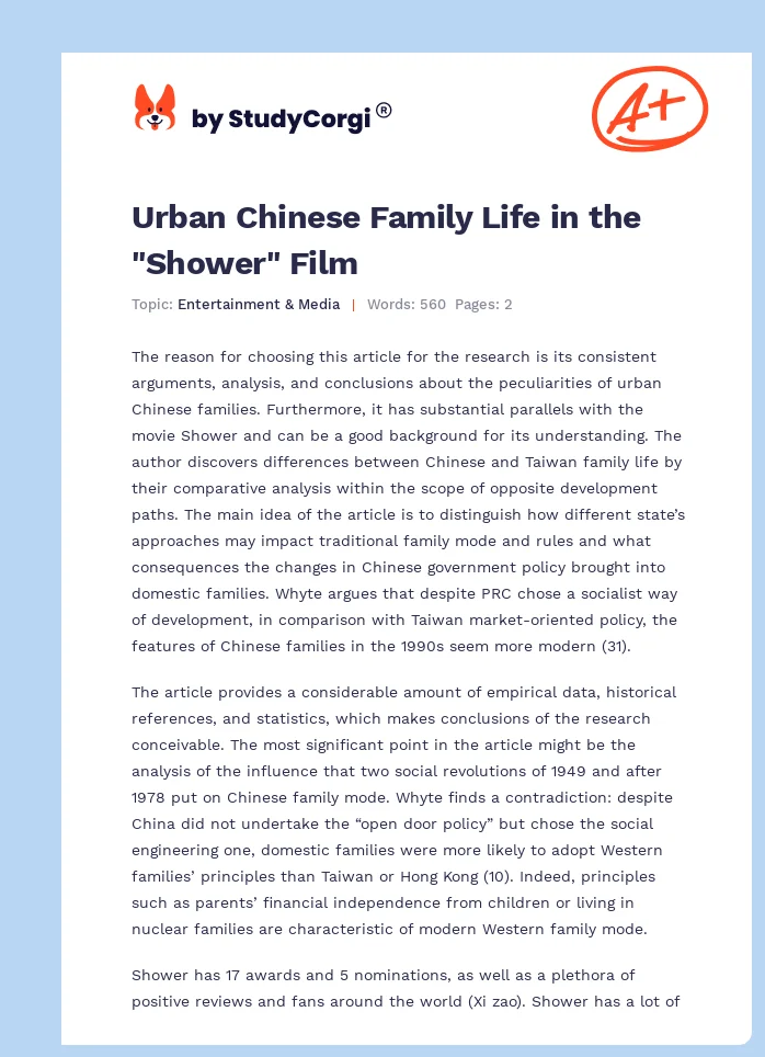 Urban Chinese Family Life in the "Shower" Film. Page 1