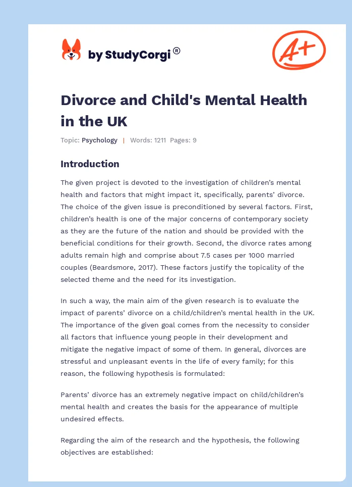 Divorce and Child's Mental Health in the UK. Page 1