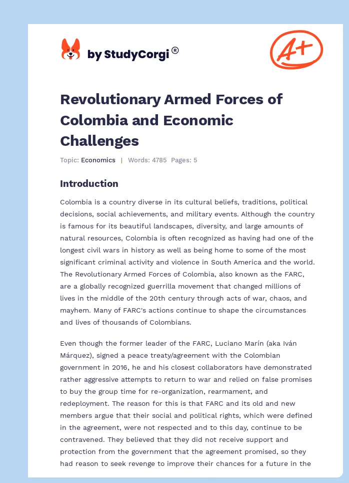 Revolutionary Armed Forces of Colombia and Economic Challenges. Page 1