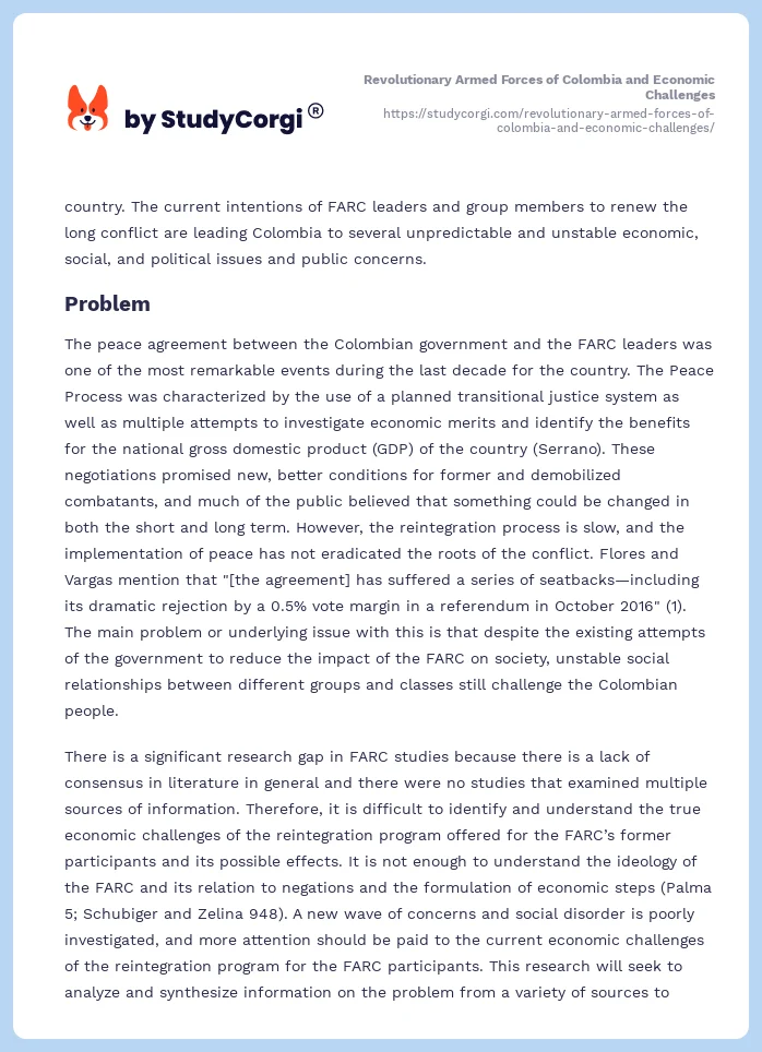 Revolutionary Armed Forces of Colombia and Economic Challenges. Page 2