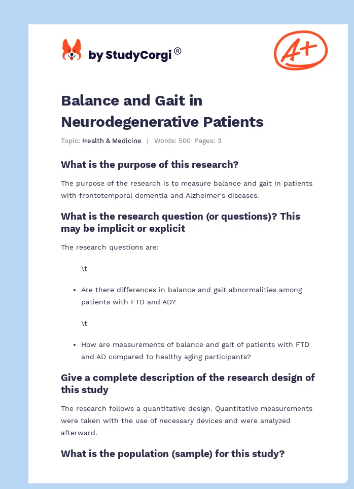 Balance and Gait in Neurodegenerative Patients. Page 1