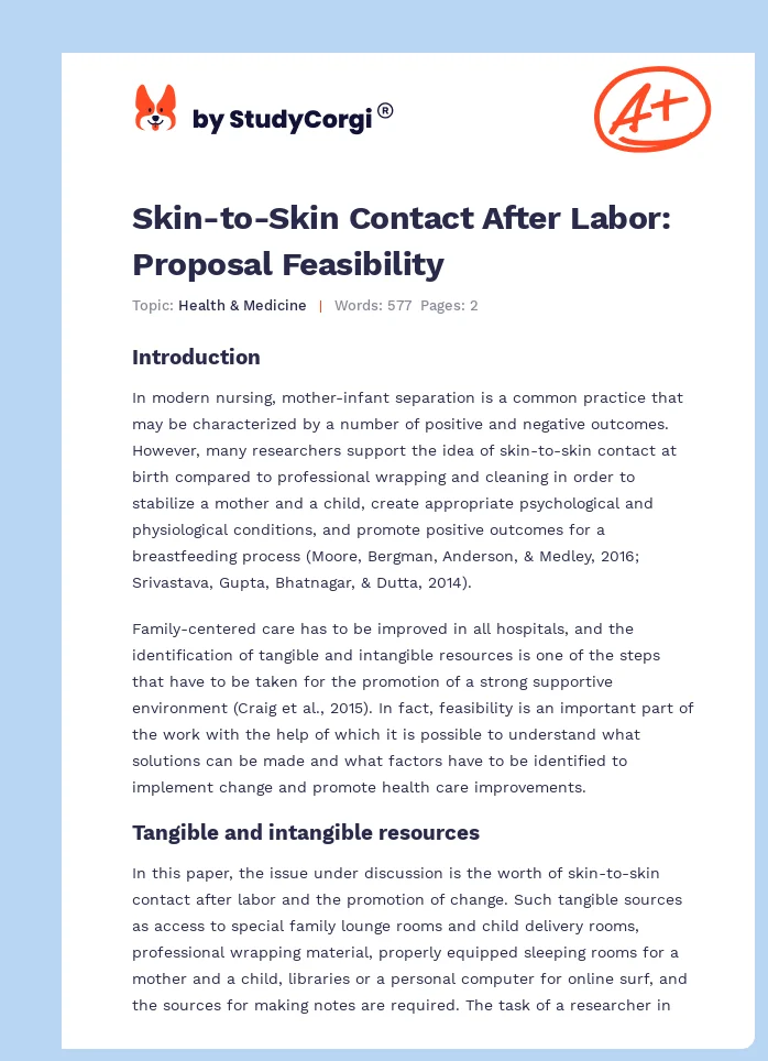 Skin-to-Skin Contact After Labor: Proposal Feasibility. Page 1